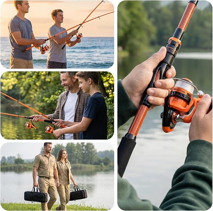Fishing Rod and Reel Combos, Telescopic Fishing Rod, 2PCS Spinning Reel Set with Carrier Bag, Freshwater Fishing Rod and Reel Combos Kits for Saltwater and Freshwater Fishing