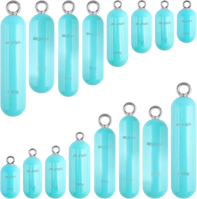 Dr.Fish Lead Free Fishing Weights, 200g-1000g Heavy Sinkers Eco-Friendly Cylindrical Deep Drop Weights Steel Sinkers for Saltwater Grouper, Drum, Pompano Bottom Fishing