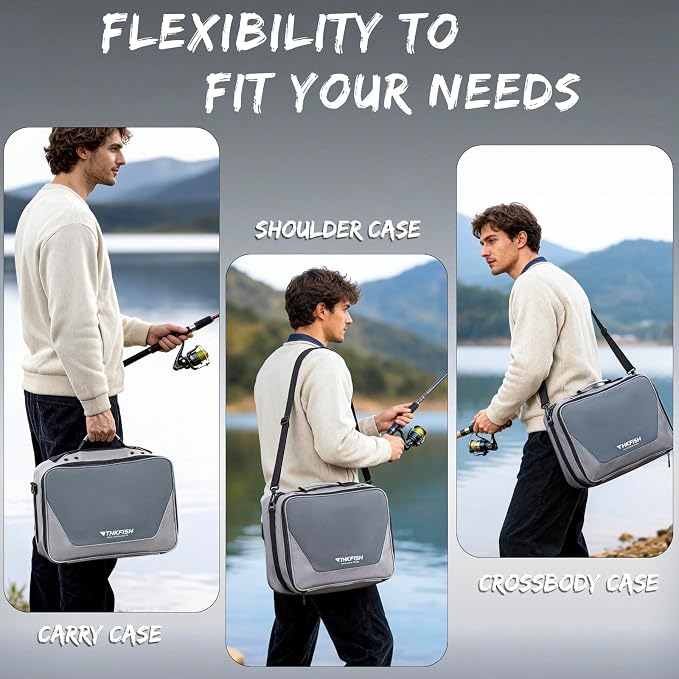 THKFISH Waterproof Fishing Reel Case and Fishing Line Storage Bag with Removable Shockproof Compartments Holds more than 12 Reels or 24 Spools