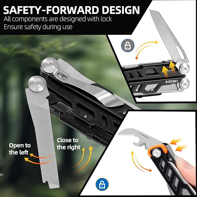 HANSHI Multitool Pliers, 22-in-1 YG10 Tungsten Steel Multi Tool with Scissors,Replaceable Wire Cutters, Flint, Window Breaker, Back Clip,Ideal for Camping, Survival and Gift(Black)