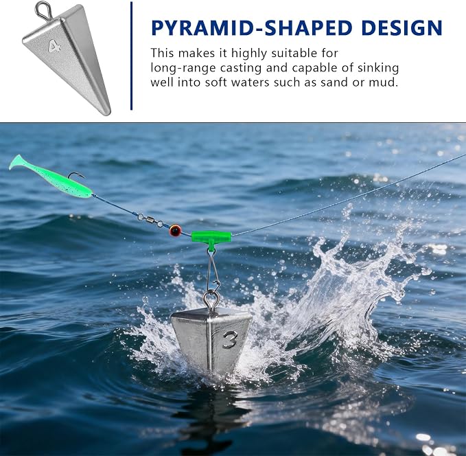 Pyramid Sinkers Fishing Weights Sinkers, Saltwater Fishing Weights Assortment Pyramid Weights for Surf Fishing