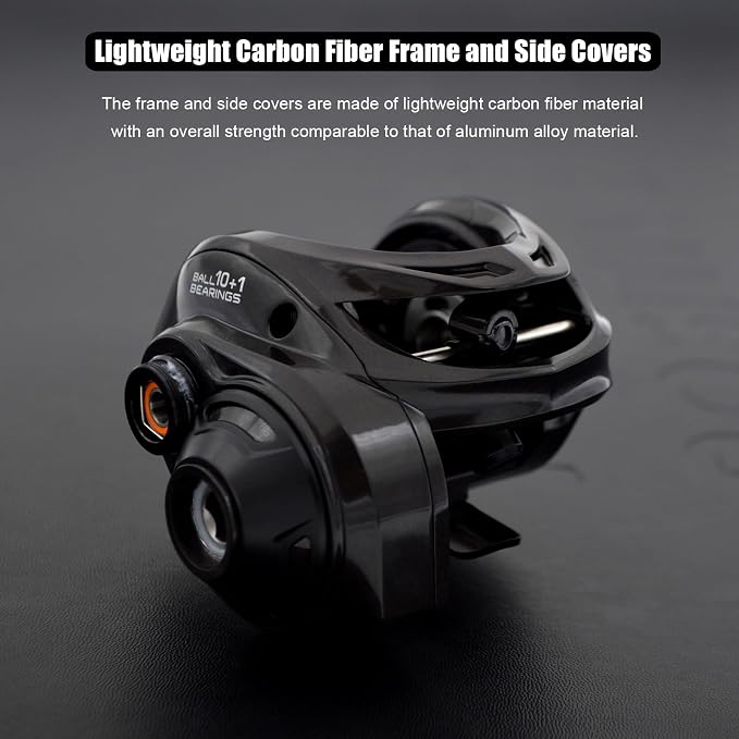 Carbon 380 Baitcasting Fishing Reel, 7.2:1 Gear Ratio, Up to 39 Lbs Max Drag, Magnetic Brake, Lightweight Carbon Fiber Frame and Side Covers, Deep Spool Large Capacity Saltwater Casting Reel