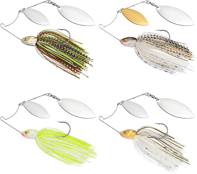 MadBite by KastKing Spinnerbait Fishing Lures, Bass Trout Salmon Walleye Stainless Steel Spinner Baits Kit, Saltwater Freshwater, 4 pcs