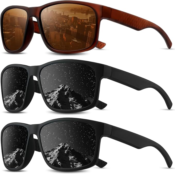 Square Polarized Sunglasses for Men and Women, Mens Sunglasses UV Protection with Lightweight Frame Sun Glasses