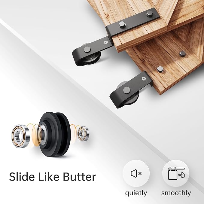EaseLife 6.6FT Bypass Double Sliding Barn Door Hardware Kit,Single Track, Slide Smoothly Quietly, Easy Install (6.6FT Track Kit for Double 45" Wide Door)