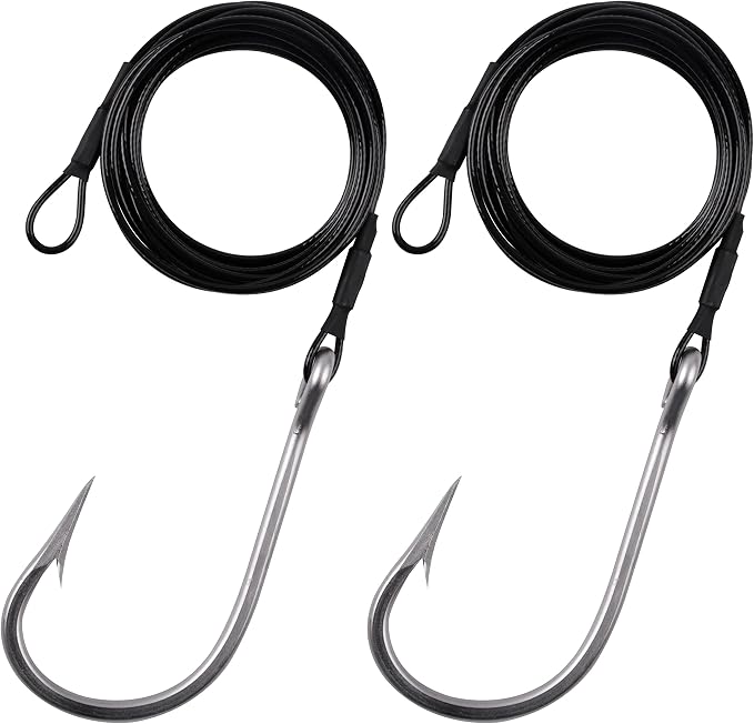 Fishing Shark Rig,2pcs Surf Fishing Leader Rigs with Tuna Shark Hooks Stainless Steel Cable Leader Wire Rig Deep Sea Fishing Hooks Big Game Leader Rig for Shark Tuna Toothy