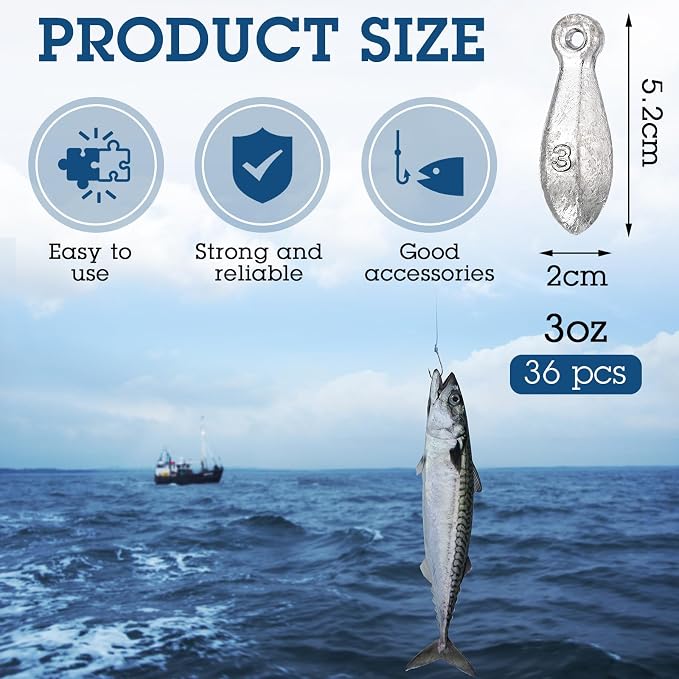 36 Pcs Bank Sinkers Fishing Weights Sinkers Weights for Surf Ocean Saltwater Freshwater Surf Bass Catfishing Fishing Casting Gear Tackle
