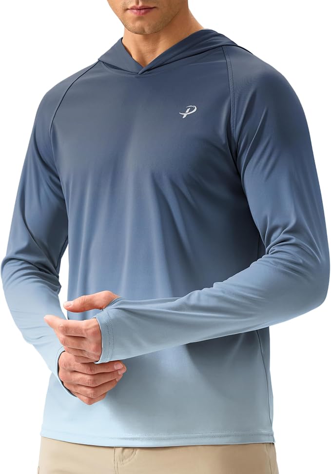 Pudolla Men's Sun Protection Hoodie Shirts UPF 50+ Rash Guard SPF Long Sleeve Fishing Shirt for Men Swim Hiking Boating