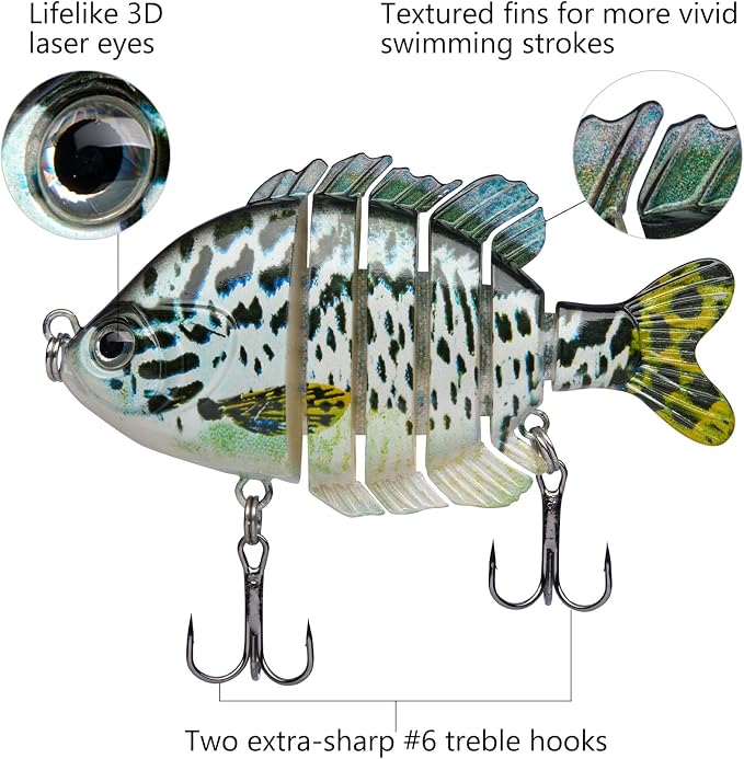 BASSDASH SwimPanfish Multi Jointed Panfish Bluegill Swimbaits Hard Topwater Bass Lures Fishing Lure Crank Saltwater 3.5in/0.85oz