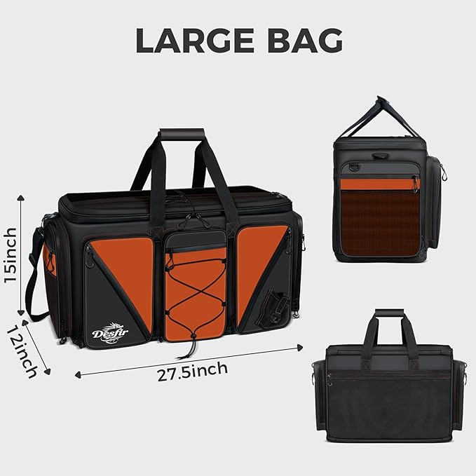 Handor Waterproof Fishing Tackle Bag, Large Saltwater Resistant Storage, 1000D PVC Material, Holds 3600 3700 Trays (Black and Orange, Large Bag)