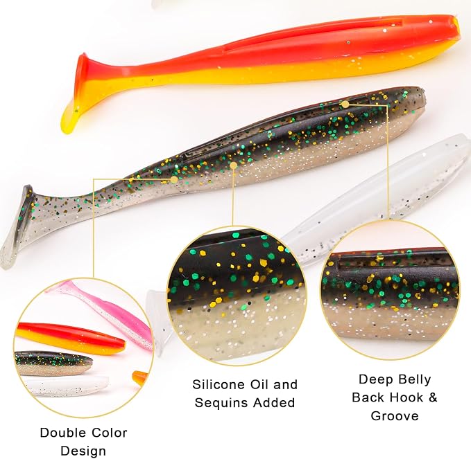 30pcs Soft Plastic Fishing Lures Paddle Tail Swimbaits Soft Baits Lure for Bass Crappie Trout Shad Freshwater Saltwater Fishing Mixed 3.5 Inch 4.7 Inch Swim Bait Kit with Box