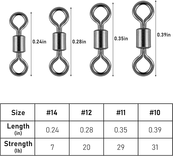 Alwonder 100-Pack Micro Swivels for Fly Fishing, Small Rolling Barrel Swivels Fly Fishing Tackles, High Strength Barrel Swivel Hook line Connector with Black Nickel Coating