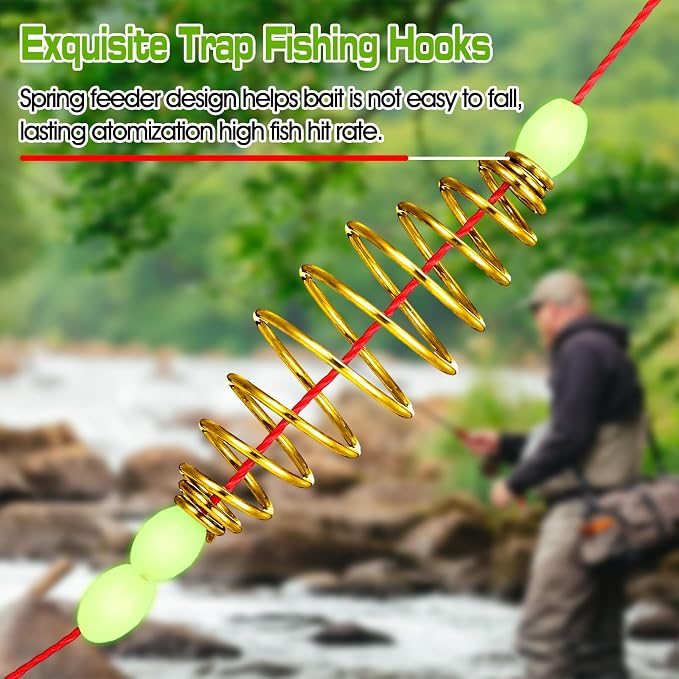 Teenyyou 9 Pack Carp Fishing Baits Hooks with Fishing Spring Carp Feeder Lure Trap Hook 6#-14# Full Size Bait Tackle