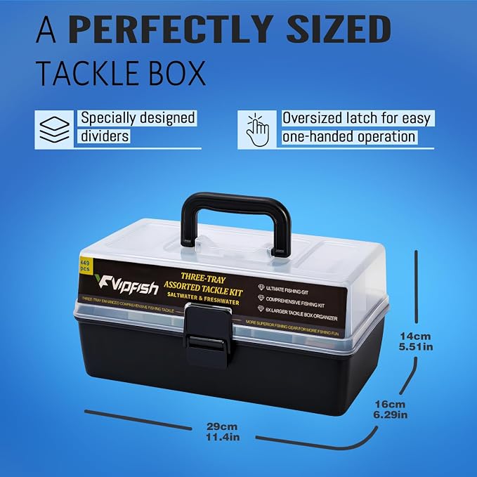 448-Pcs Fishing Lures Kit – Complete Large 3-Layer Tackle Box Set with Hooks, Weights, Bobbers, Pliers, Rigs, Leaders & Accessories for Men, Kids, Beginners, Gear gift choice for Fathers Day