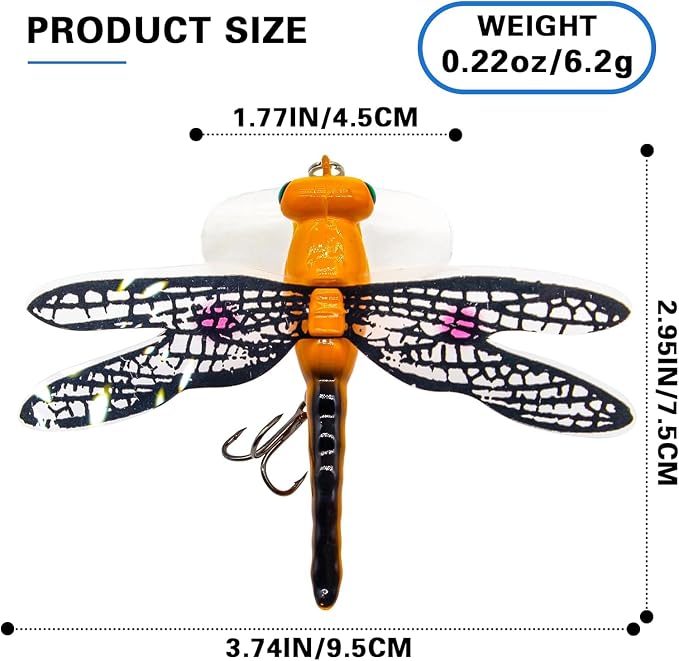Topwater Fishing Lures Insect Fishing Lures Dragonfly Fishing Lures Dragonfly Lure Fishing Bait with Hooks for Outdoor Fishing Tools