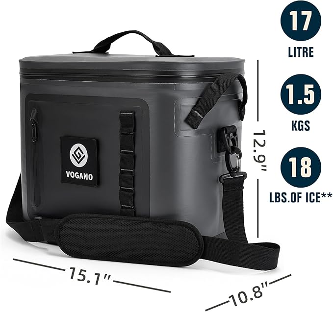 Vogano 40 Can Soft Cooler Bag - Insulated Leak-Proof Large Cooler Bag with Roll-Top Waterproof Seal | Portable Ice Chest for Camping, Beach, Travel, Picnics | 24HR Cold Retention