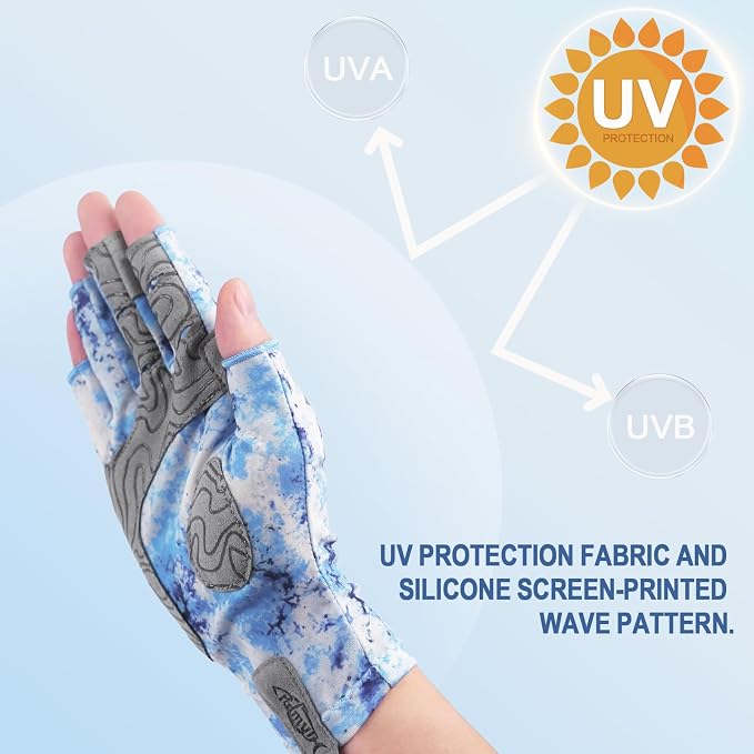 Palmyth UV Protection Fishing Fingerless Gloves UPF50+ Sun Gloves Men Women for Kayaking, Hiking, Paddling, Driving, Canoeing, Rowing