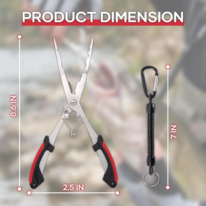 Saltwater Fishing Pliers - Stainless Steel Needle Nose Pliers, Hook Remover & Line Cutter with Non-Slip Handle, Fishing Tool for Freshwater & Saltwater