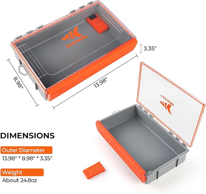 KastKing HyperSeal Waterproof Tackle Box, 3700 Deep Tackle Trays, Fishing Tackle Box Organizer With Exterior Stickers, Fishing Gear & Fishing Accessories Storage, 1 Pack No Compartment