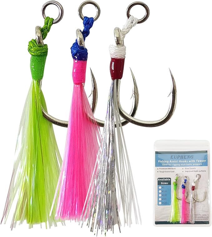 Eupheng Fishing Assist Hooks for Topwater Lures, Dancing Stinger Jigging Hooks Replacement Fishing Hooks for Freshwater & Saltwater