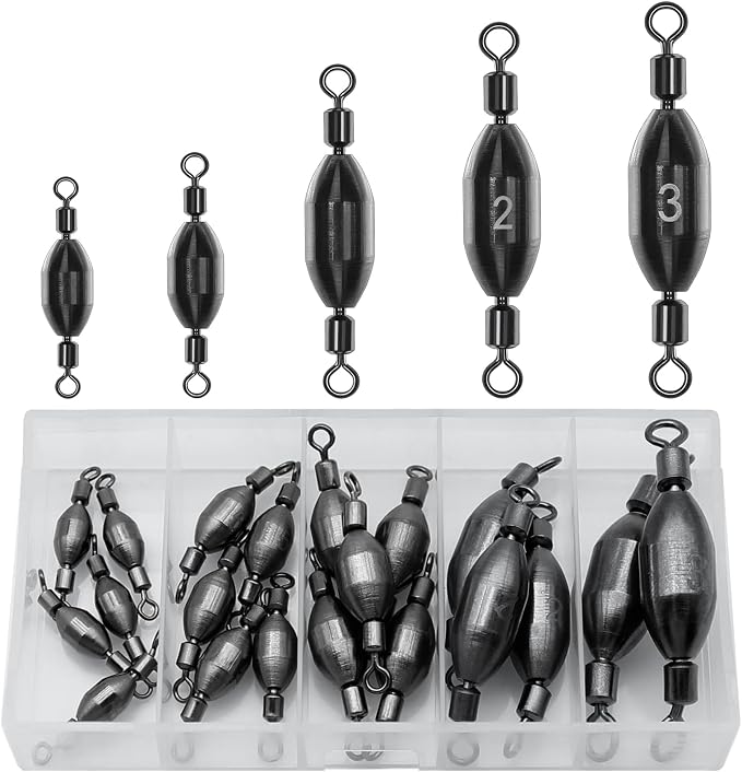 Fishing Weights Swivel Bullet Sinkers Brass Fishing Weights Saltwater Freshwater Bass Sinker Weight with Swivel Rolling 1/4oz, 1/8oz, 1/16oz，1/32oz, 3/8oz, 1/2oz