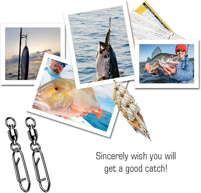 AMYSPORTS High Strength Snap Swivels Stainless Bearing Rolling Fishing Swivel Freshwater Snap Swivels Fishing Clip Steel Black Nickel