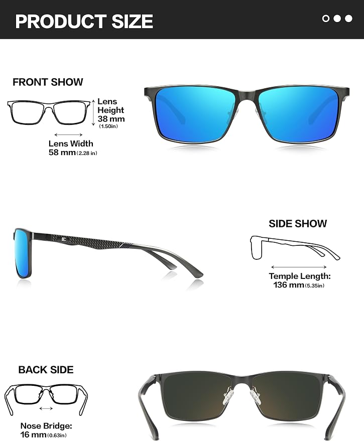 BIRCEN Polarized Mens Sunglasses for Driving: UV Protection Al-Mg Metal Sunglasses Lightweight Shades for Fishing Travel Golf