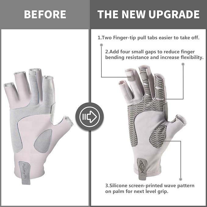 Palmyth UV Protection Fishing Fingerless Gloves UPF50+ Sun Gloves Men Women for Kayaking, Hiking, Paddling, Driving, Canoeing, Rowing