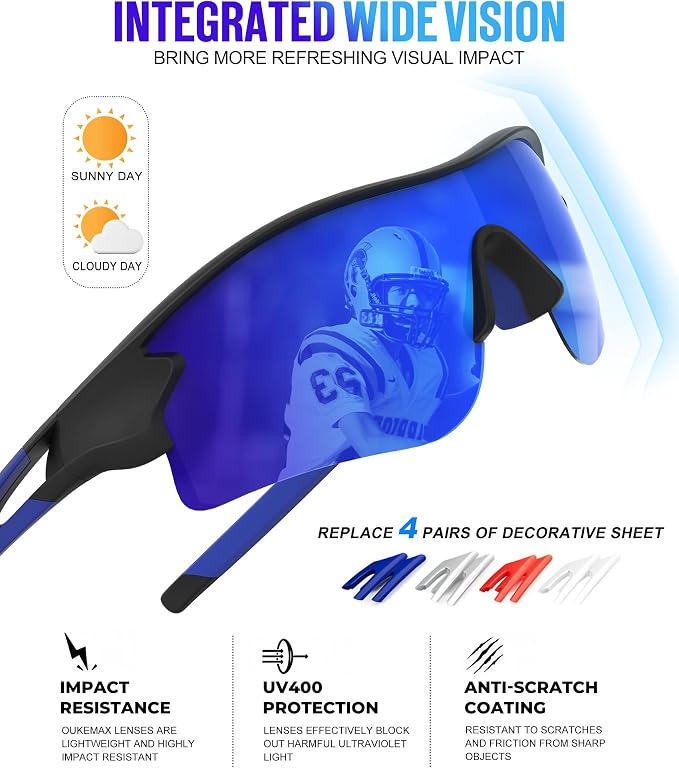 Polarized Sports Sunglasses for Men Women, UV400 One-Piece Lens Sport Shades for Baseball, Running, Cycling, Fishing