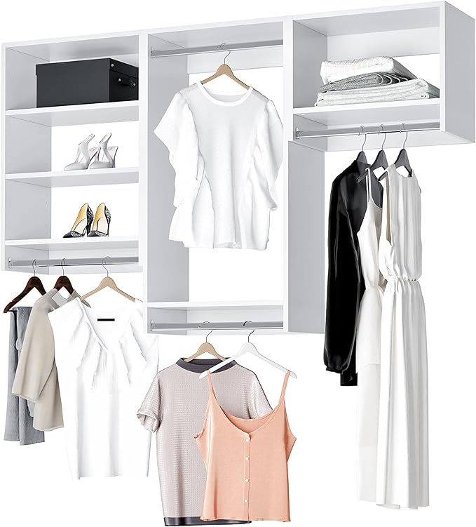 Closet Kit with Hanging Rods - Corner Closet System - Closet Shelves - Closet Organizers and Storage Shelves (White, 96 inches Wide) Closet Shelving