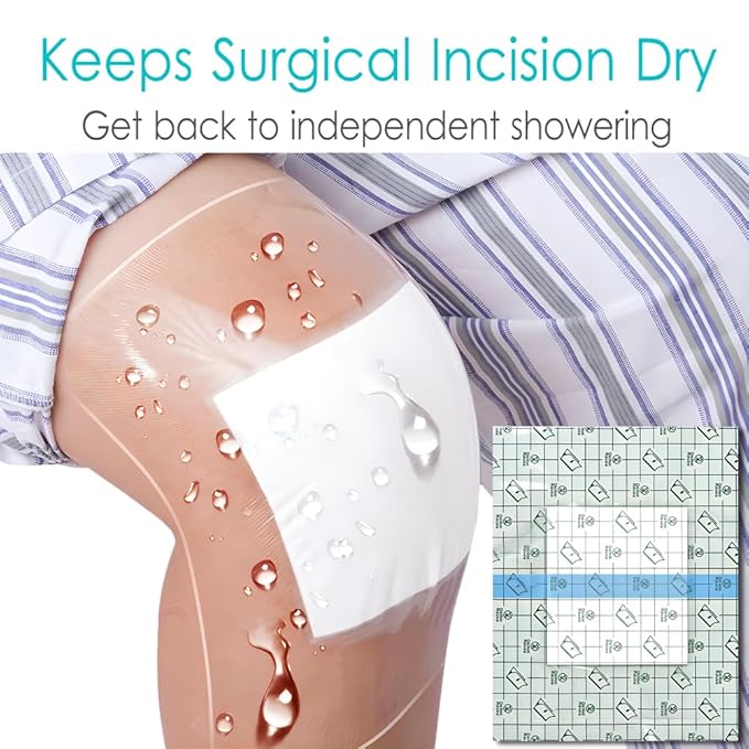 Waterproof Shower Protector Large Cover Shields for PICC Central Line Peritoneal Dialysis Chest Port Feeding Tube PD Catheter Accessories Bandages with Non-Stick Center Pad 10"x12"(Pack of 7)
