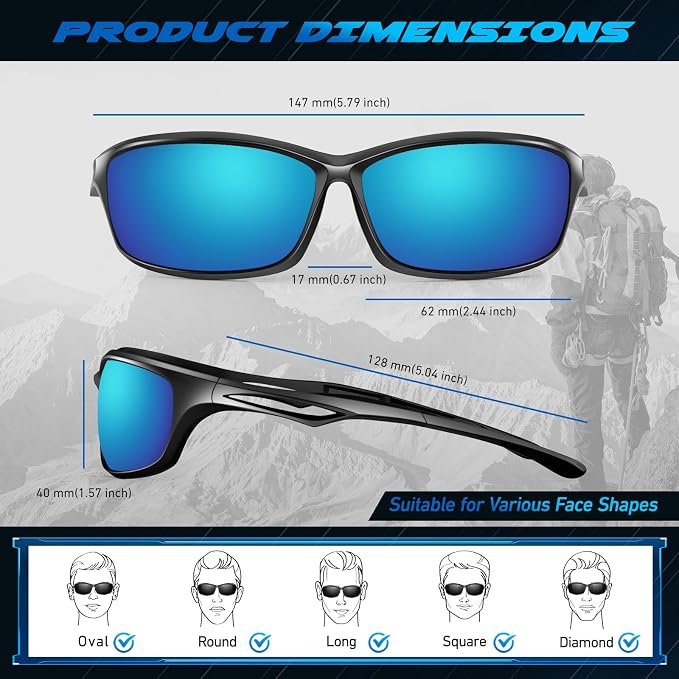 LINVO Polarized Sports Sunglasses Men Women UV400 Protection Wrap Around Goggles for Running Cycling Driving Fishing