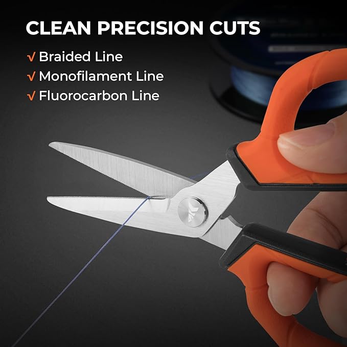 KastKing Paradox 6-inch Fishing Scissors for Braided Fishing Line, Fishing Line Cutters With Stainless Steel Blades and Non-Slip Rubber Handle, Protective Sheath With Built-in Hook Sharpener