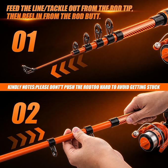 Fishing Rod and Reel Combos, Telescopic Fishing Rod, 2PCS Spinning Reel Set with Carrier Bag, Freshwater Fishing Rod and Reel Combos Kits for Saltwater and Freshwater Fishing