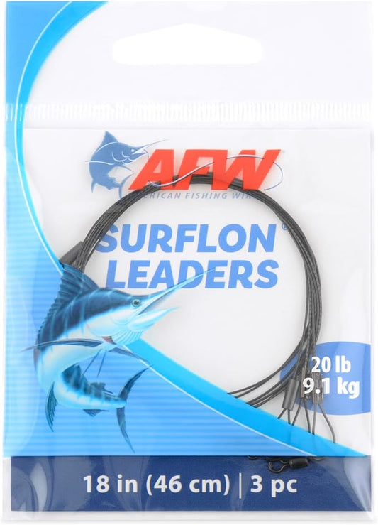 AFW Surflon Fishing Leaders – Black Nylon Coated Stainless Steel Wire, Swivel & Snap, 3 Pack, Variety Pack – Strong Leader Line for Catfishing & Toothy Game Fish