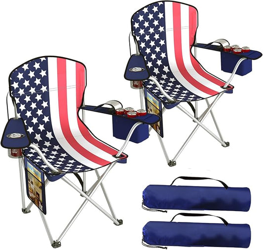 VTOY Folding Camping Chairs Durable 600D Oxford, Portable Outdoor Chair with Cooler Pouch, Cup Holder & Storage Pocket for Camping, Beach, Fishing