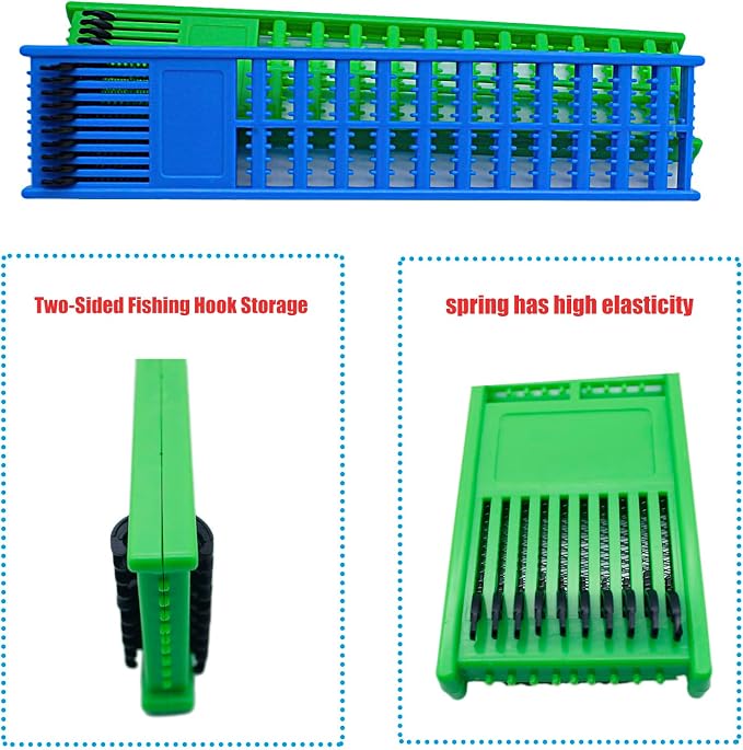 2 Pieces Fish Hook Holde Fishing Leader Line Board Organizer Snelled Hook Holder Plastic Double Side Spring Hooks for Storing Line Rigs Tray Keeper Rigs Holder Leader 6x27cm Blue and Green