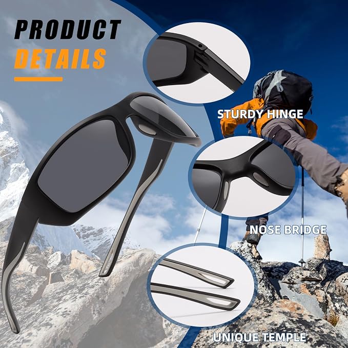 Polarized Sports Sunglasses for Men Women UV400 Protection Glasses Wrap Around Goggles for Driving Fishing Cycling