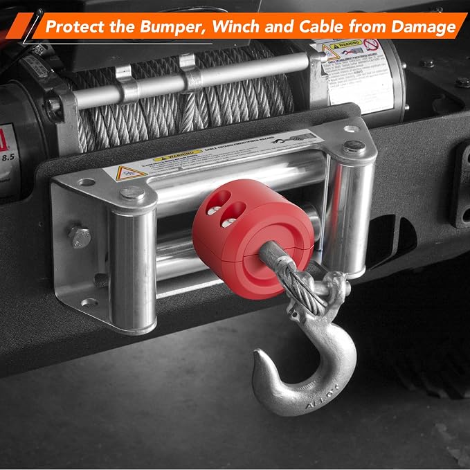 Bonison Winch Stopper for Cable. Truck UTV ATV Rubber Winch Cable Stopper, Protects Towing Hook, Synthetic Rope, Cable Line from Wear or Damage, Hawse, Bumper. Red