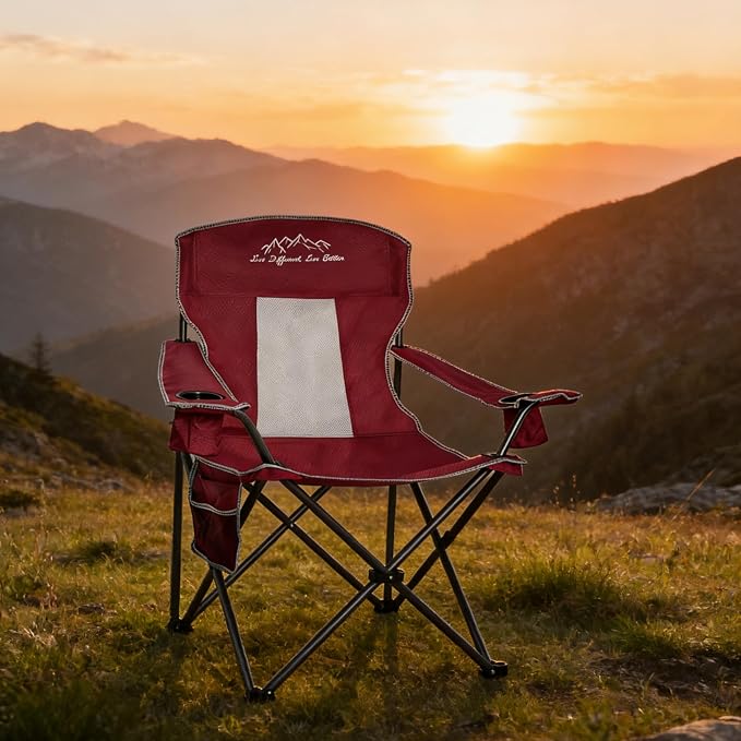 Camping Chairs for Adults Heavy Duty 400lbs Capacity, Folding Chair with Large Anti-Sink Feet & Cup Holder, Extra Wide Portable Outdoor Chair for Camping, Beach, Lawn, Fishing, Red