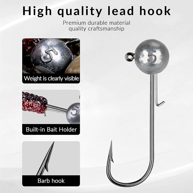 THKFISH Ball Jig Heads 1/2oz 3/8oz 1/4oz 1/6oz Lead Head Fishing Jigs Saltwater Freshwater Swimbait Jig Heads for Crappie Walleye Bass Trout 10pcs…