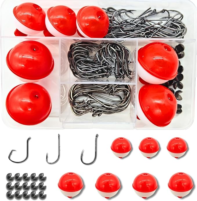147PCS Fishing Tackle Kit, Including Fishing Hooks, Bobbers for Fishing, Octopus Circle Baitholder Hooks, Sinker Weights for Bass Trout Catfish Panfish