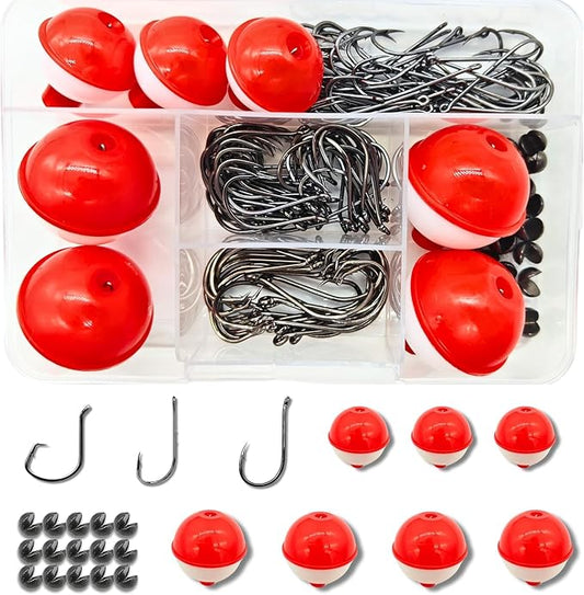 147PCS Fishing Tackle Kit, Including Fishing Hooks, Bobbers for Fishing, Octopus Circle Baitholder Hooks, Sinker Weights for Bass Trout Catfish Panfish