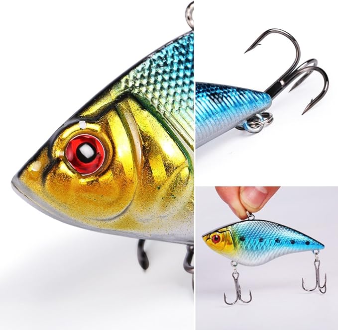 Sougayilang Fishing Lures Large Hard Bait Minnow VIB Lure with Treble Hook Life-Like Swimbait Fishing Bait Popper Crankbait Vibe Sinking Lure for Bass Trout Walleye Redfish