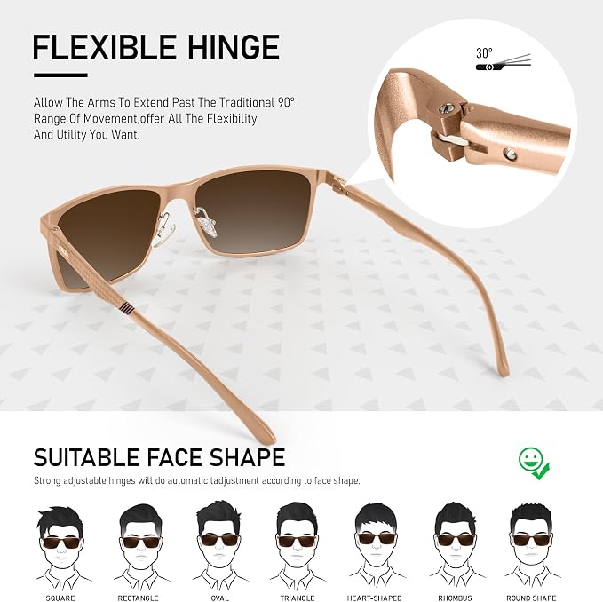 BIRCEN Polarized Mens Sunglasses for Driving: UV Protection Al-Mg Metal Sunglasses Lightweight Shades for Fishing Travel Golf