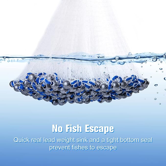 Goture American Fishing Cast Net,Casting Nets Freshwater Saltwater for Bait Fish Shrimp Trap 3ft/4ft/6ft/7ft/8ft/10ft/12ft Radius 1/4 3/8inch Mesh Size,Throw Fishing Castnet with Needle Shuttle