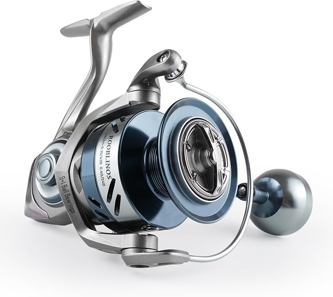 Rooblinos SW Long Shot Jigging Spinning Reel, Full Metal Body,Ultra Smooth,Powerful,Saltwater Big Fishing Reel 4000/6000/8000,9+1 BB, 66LB Max Drag, Lightweight, Inshore Offshore Surf Reel