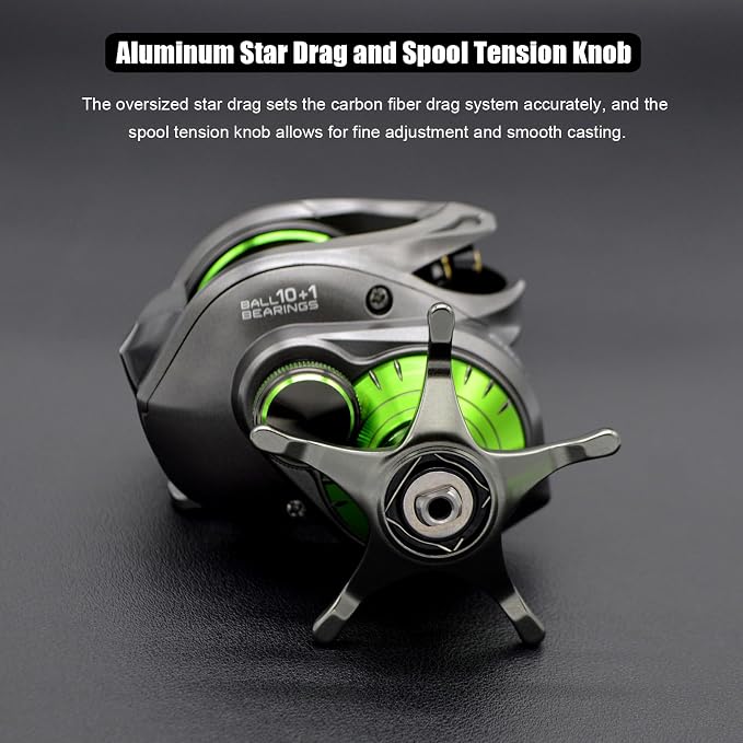 Carbon 380 Baitcasting Fishing Reel, 7.2:1 Gear Ratio, Up to 39 Lbs Max Drag, Magnetic Brake, Lightweight Carbon Fiber Frame and Side Covers, Deep Spool Large Capacity Saltwater Casting Reel
