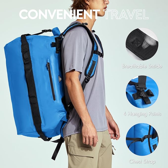 Haimont IPX7 Waterproof Roll-Top Dry Duffel Backpack | 60L/90L Sizes, 500D Tarpaulin, Welded Seams, Mesh Pockets, Boating & Kayaking