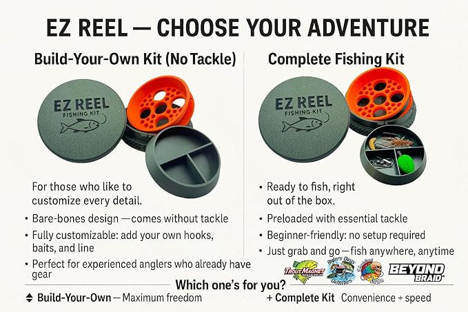 EZ Reel Fishing Kit – Pocket Size Handline Fishing Reel | Ultimate Compact Rodless Reel Fishing Kit for Hiking, Outdoors, and Adventure.